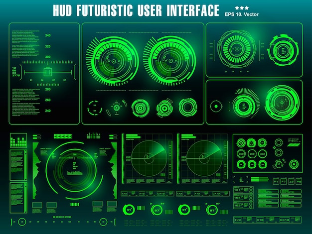 HUD futuristic green user interface dashboard display virtual reality technology screen target