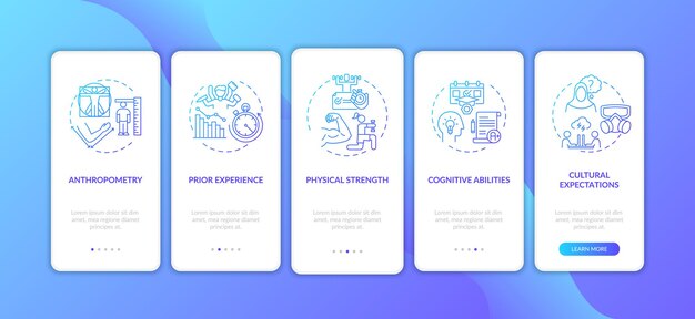 human factors in ergonomics onboarding mobile app page screen with concepts