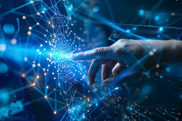 human hand pointing at artificial intelligence network concept of artificial intelligence artificial