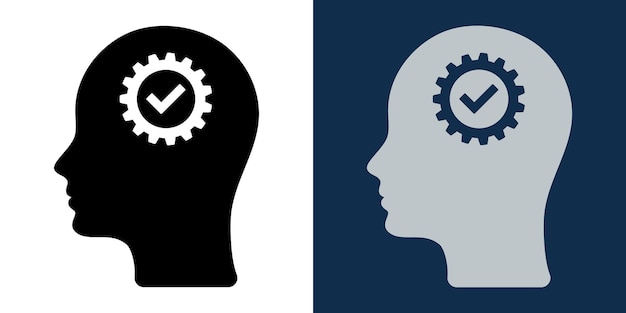 human head with gear and check mark efficient thinking brain process productivity automation system optimization smart decision logical mindset business intelligence problemsolving icon
