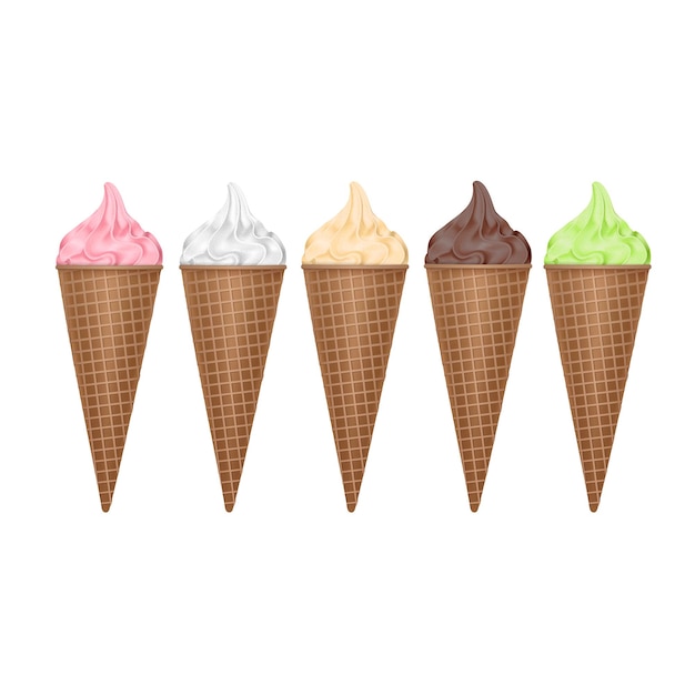 Ice cream set isolated on white Tasty cute appetizing food collection Simple realistic