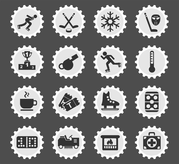 Ice rink symbols on a round postage stamp stylized icons