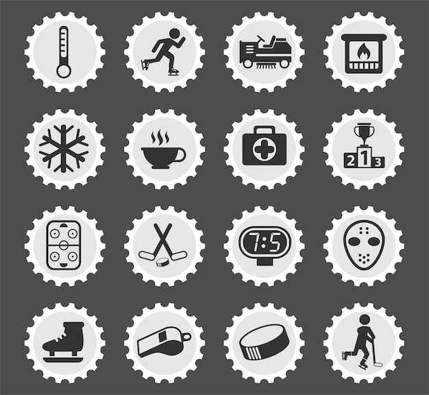 Ice rink symbols on a round postage stamp stylized icons