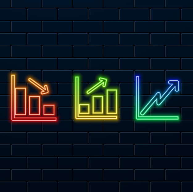 icon graphic icon illustration with down arrow growing graph financial graph decline neon style suit