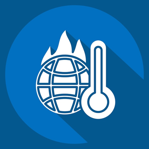 Icon Increasing Temperature related to Climate Change symbol long shadow style simple design
