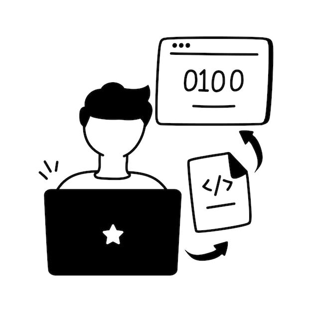 Icon representing a software developer coding on a laptop