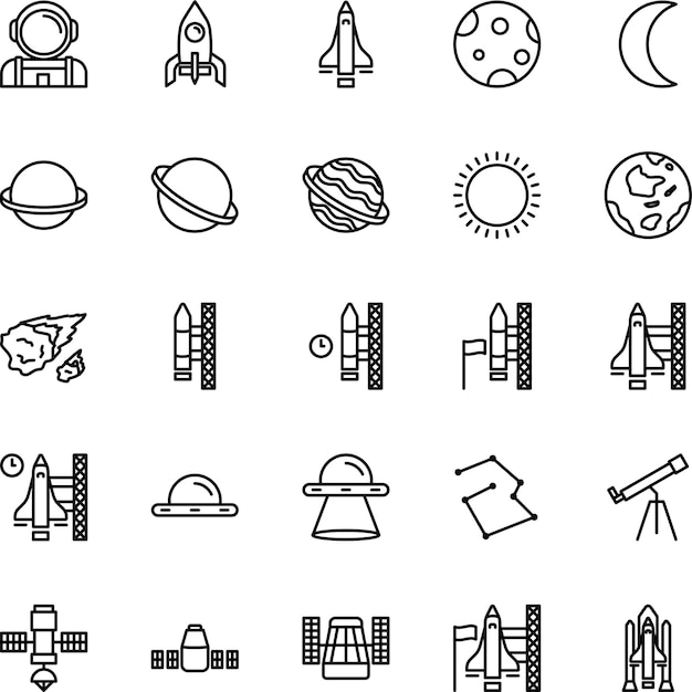 Icon set of rocket or space