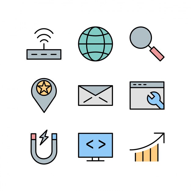 Icon Set Of Search Engine Optimization 