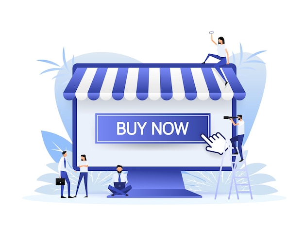 Icon with blue buy now 3D button on white background for web marketing design Social media