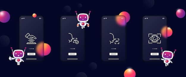 identification set icon face recognition voice recognition authentication heartbeat etc biometrics concept glassmorphism ui phone app screen vector line icon for business and advertising