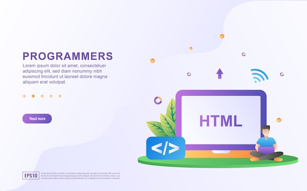 Illustration concept of programmers with the html programming language.