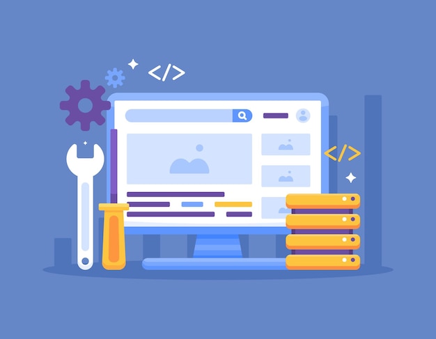 illustration concept of repair and maintenance of a website or website development