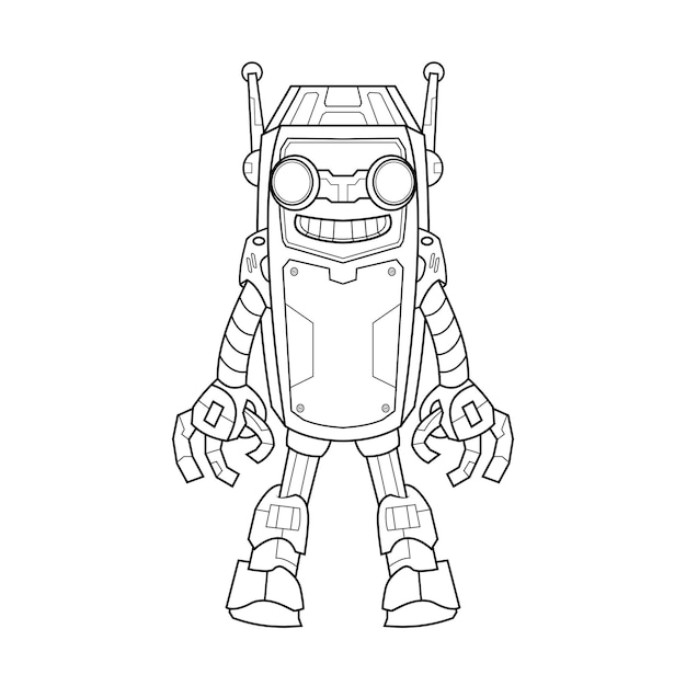 illustration in a cartoon coloring pages cute robot android for kids preschool