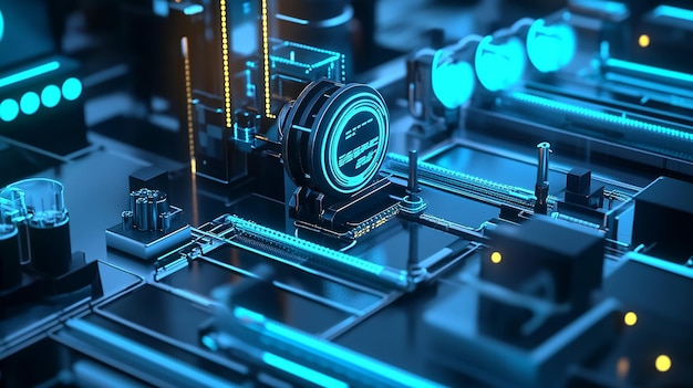 Illustration of a machine learning process featuring artificial intelligence deep data mining and machine learning as components of modern computer technology concepts portrayed in a 3D rendering