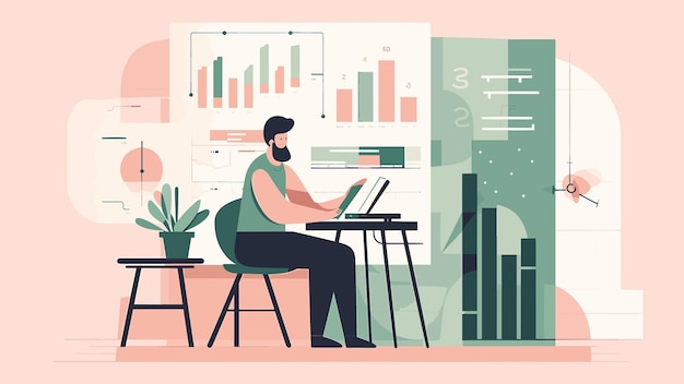 illustration of a Man working on a presentation business work
