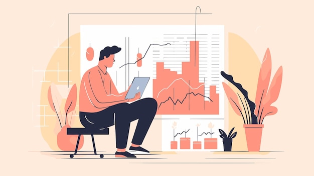 illustration of a Man working on a presentation business work