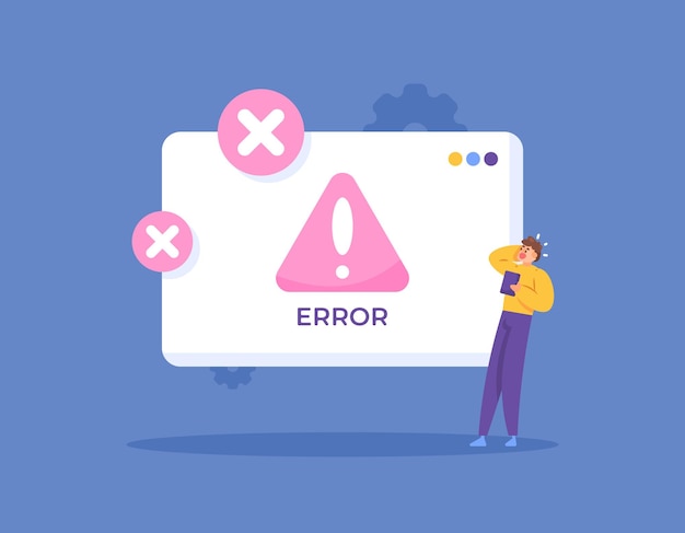 illustration of a user getting an error warning or concept of an error in the system