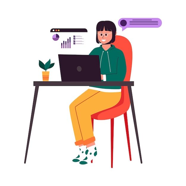 Illustration of a Woman Working on a Laptop