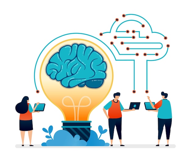 illustration of artificial intelligence ideas in communication with networks and clouds