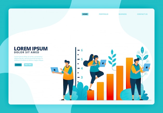  illustration of business growth and statistics.   for landing page website   