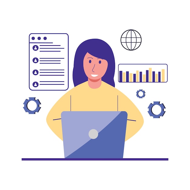 Illustration of Businesswoman Presenting Data Analysis