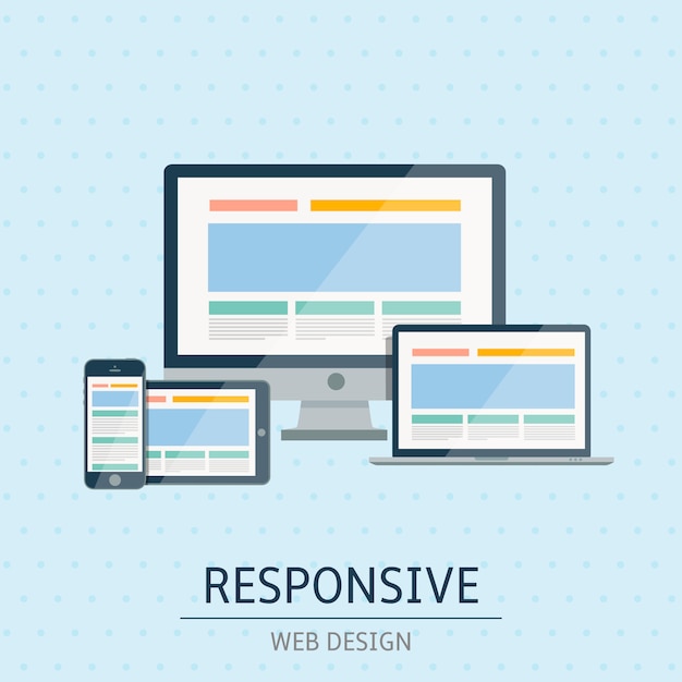  illustration of flat concept responsive web design on blue background
