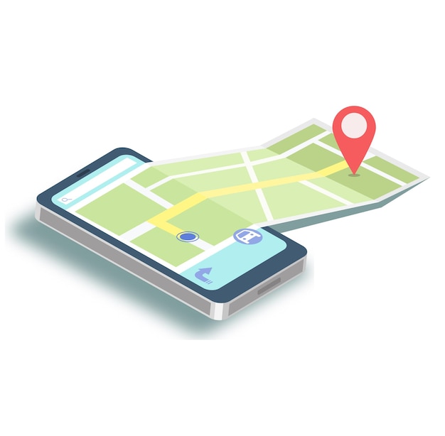 illustration of phone gps navigation in isometric style