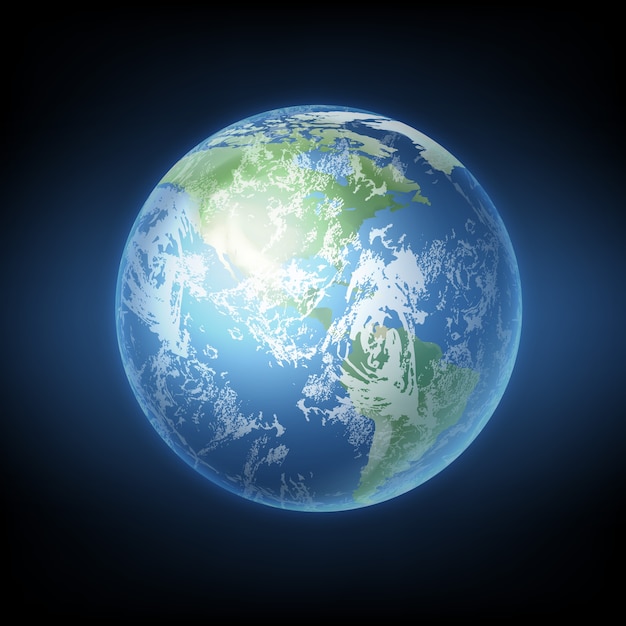 illustration of realistic planet earth with continents and oceans view from space