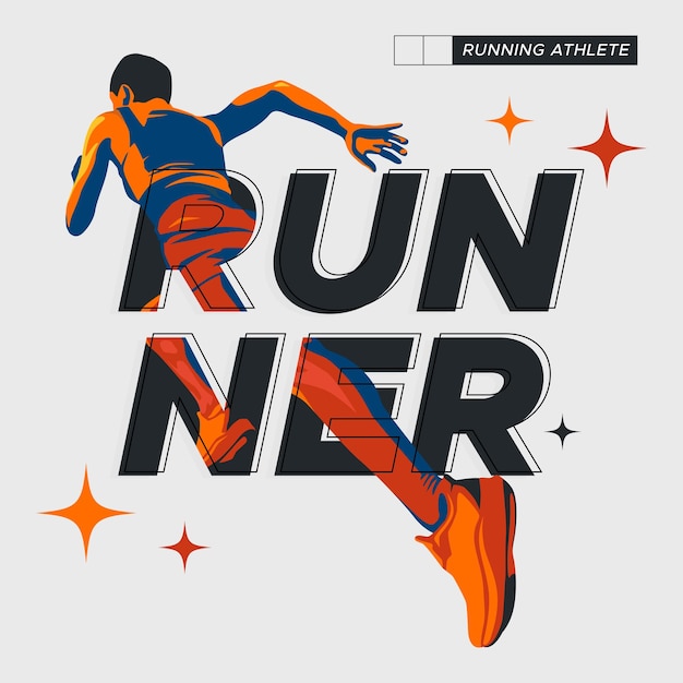 illustration of the silhouette of a sprint athlete runner athlete with stylized flash of color
