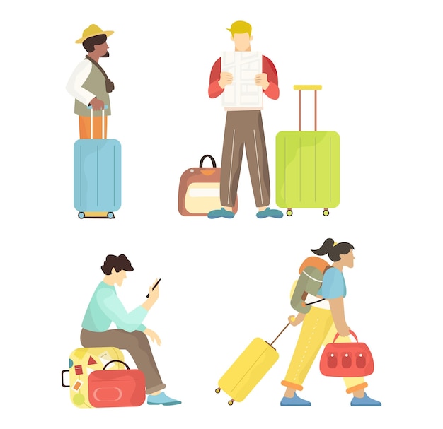 illustration of traveling people with accessories cameras and suitcases