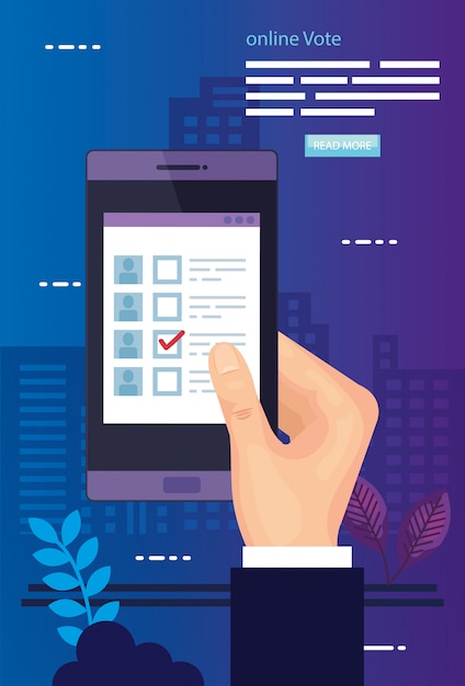 illustration of vote with hand and smartphone