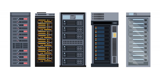  illustration set of various cartoon server racks, different types of server rack collection of s 