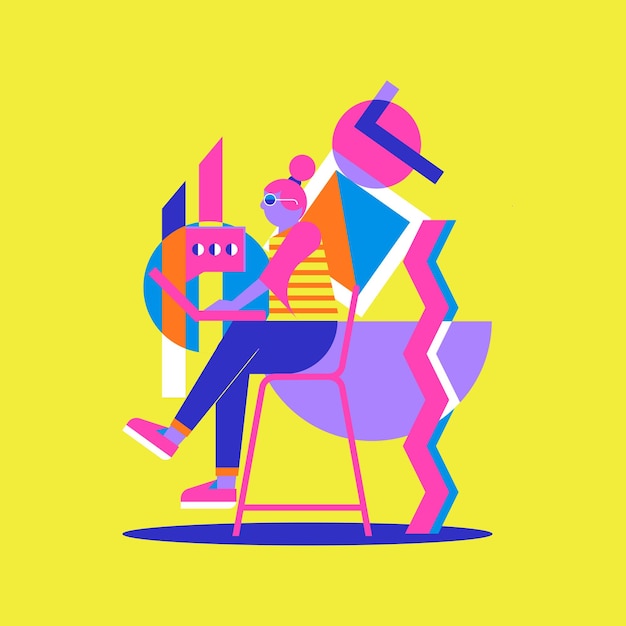 Illustration Vector Graphic Of Woman working on laptop