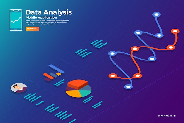 Illustrations concept isometric data  analysis and report static wit graph and chart graphic. Template  for website template banner.  illustrate.