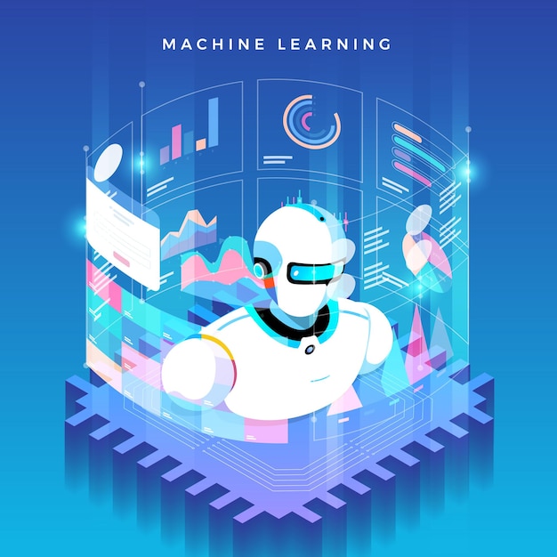 illustrations concept machine learning via artificial intelligence.