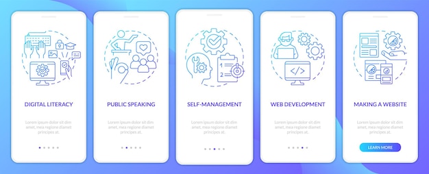 Important competencies blue gradient onboarding mobile app screen