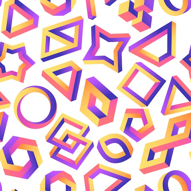 Impossible geometry pattern Seamless print of abstract geometric infinite shapes optical illusion effect twisted perspective vector texture
