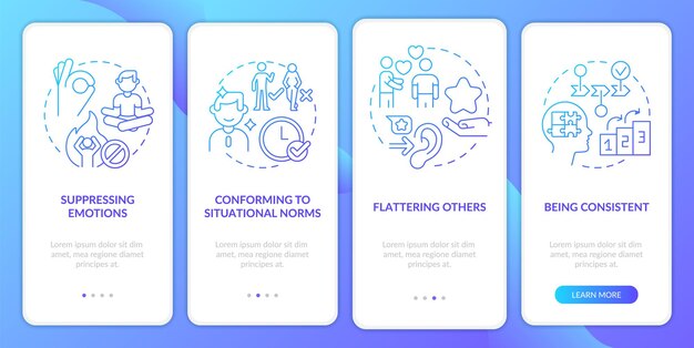 Impression management blue gradient onboarding mobile app screen