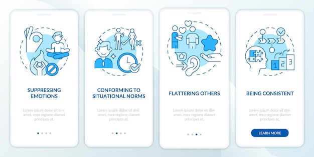 Impression management techniques blue onboarding mobile app screen