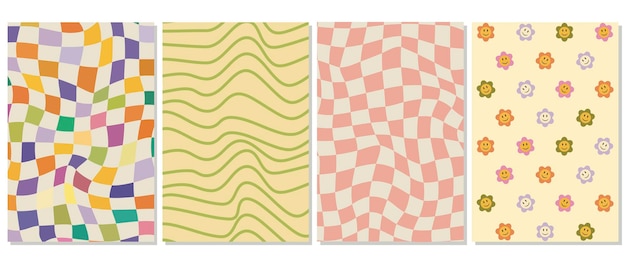 in the style of the 70s and y2k illustration with flowers waves and chess board