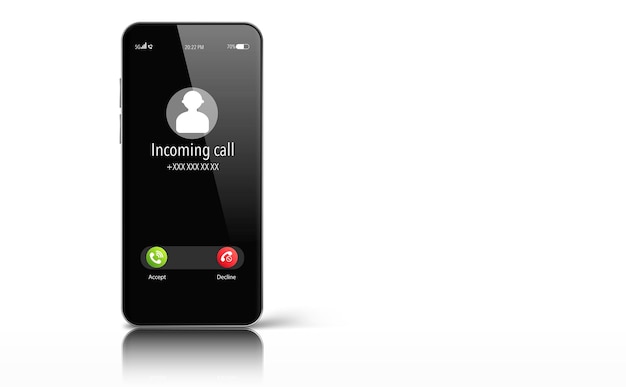 Incoming call screen on smartphone. Interface. Buttons Accept, Reject. Incoming call. Smartphone call screen template. copy space. Vector illustration