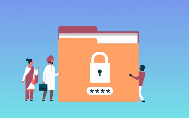 indian businessman with hacker padlock password folder protection sensitive data concept