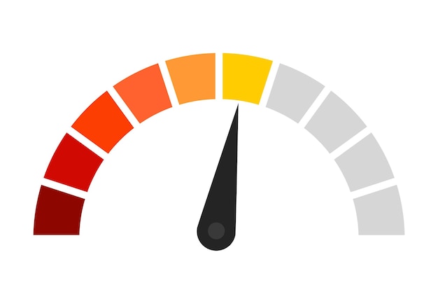 Indicator in six divisions on speed testers illustration Internet downloading uploading data speed limit car computer engine quality Vector icon for business and advertising