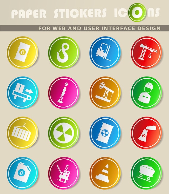 Industrial vector icons on colored paper stickers