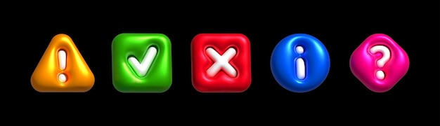 Inflatable exclamation check mark question mark caution cross 3d color sign