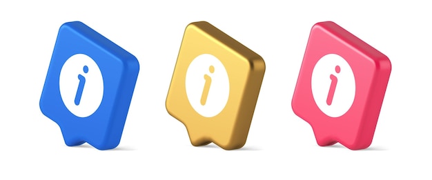 Info button information character FAQ question answer help support web app 3d realistic icon