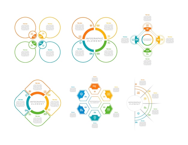 Infographic bundle set with 4 5 6 steps options or processes for workflow layout diagram annual report presentation and web design