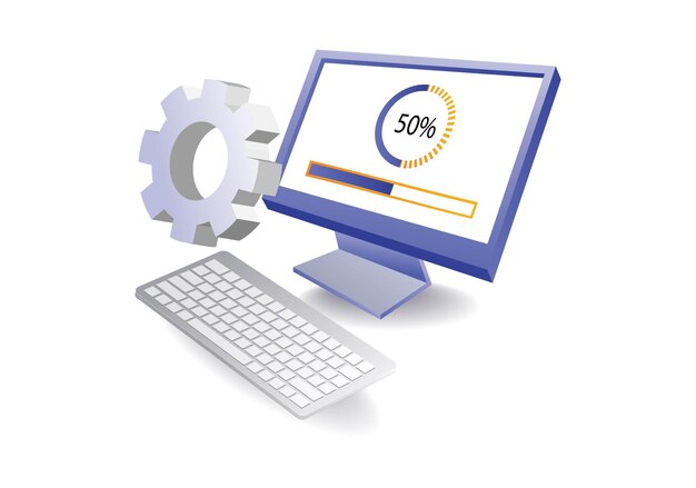 infographic concept illustration of upgrading computer application maintenance