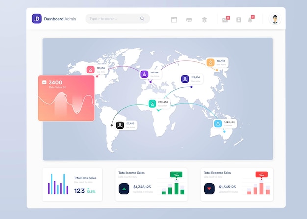 infographic dashboard ui design with graphs charts and diagrams web interface template ui ux