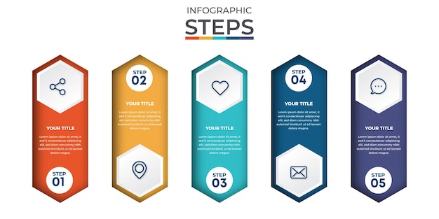 infographic design business model with 5 successive steps five colorful graphic elements design